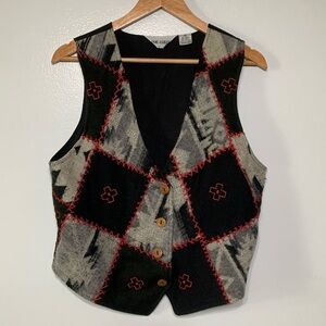 Vintage Cotton Wool Blend Knit Cropped Patchwork Western Vest Size M